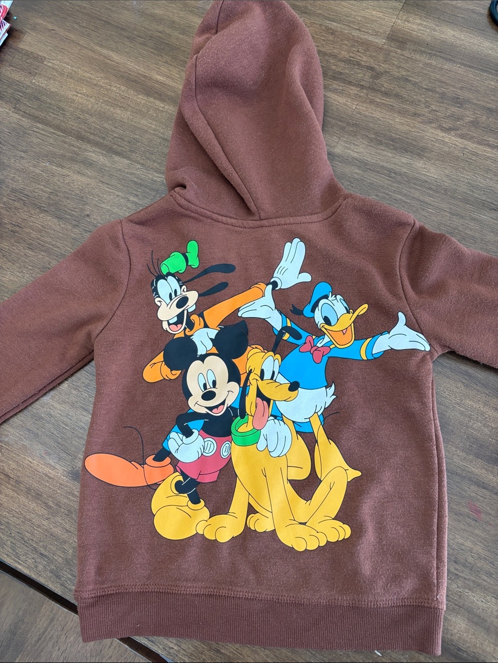 Disney Brown Hoodie with Mickey, Donald, Goofy & Pluto Graphic